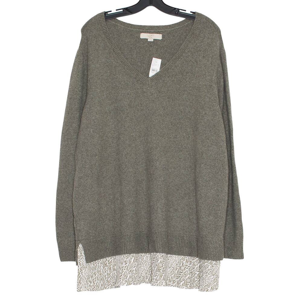 NWT Loft Sweater Merino Wool Minimalist Lagenlook Scandi Neutral Green 20/22